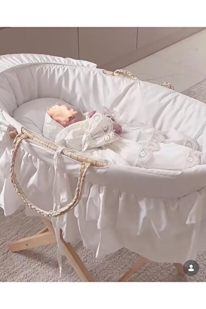 ZEE STAR Moses basket made of white bamboo and fitted with a calm off-white s...