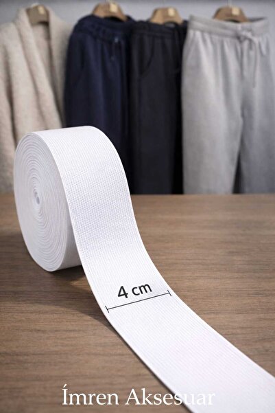 İMREN AKSESUAR 4 Cm Beyaz Don Paça Bel Lastiği Yassı Geniş Lastik 5 Metre