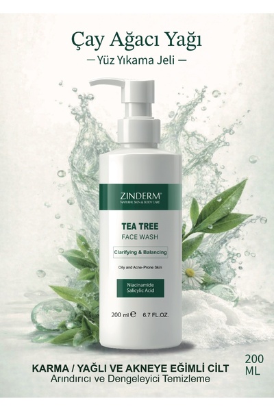 zinderm Çay Ağacı Yağı & Akne Karşıtı, Salisilik Asitli Yüz Yıkama Jeli | Yüz...