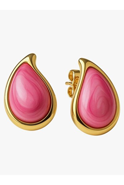 Goche Drop Form Gold Detailed Stainless Steel Earrings (3* 1.1)