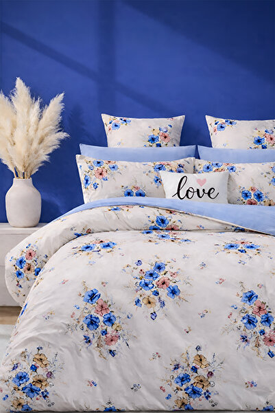 İQON Elastic Sheet Bedding Set Double Size Bouquet Blue