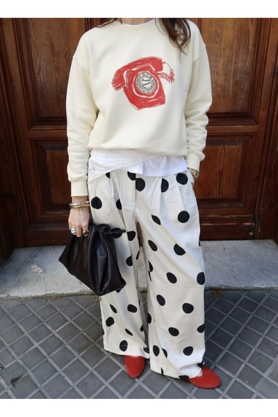 Disante Hanorac oversize pentru femei cu imprimeu retro – decolteu crew, flee...