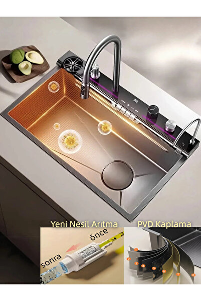 LIFE TIME DESIGN Dijital Akıllı Eviye Seti 304 Paslanmaz Çelik PVD Kaplama LE...