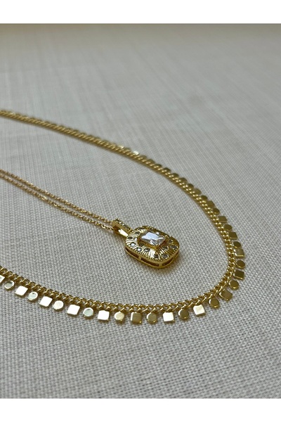 D&Z ACCESSORİES Women's Gold Color Sequential Sequin Detailed Chain Necklace Shaker Model Steel Chain Necklace Combination Complementary