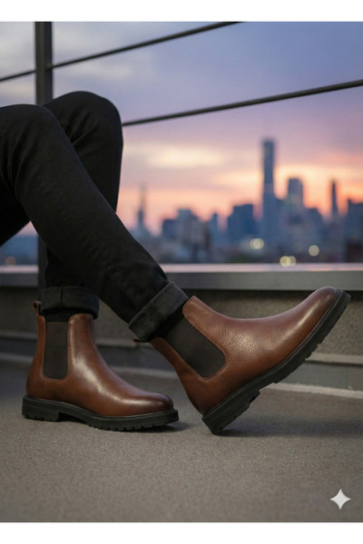 By Selçuk Taba rengi erkek bot hakiki deri kaymaz taban kauçuk