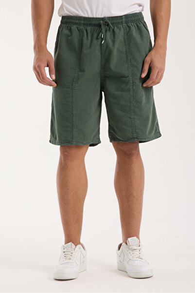BigBrossBoutique Khaki Men's Cotton-Linen Blend Shorts