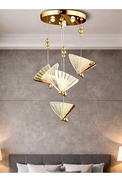 burenze Elegance Modern Kelebek Tasarım Dörtlü Sarkıt Led Avize Rose Gold Sar...