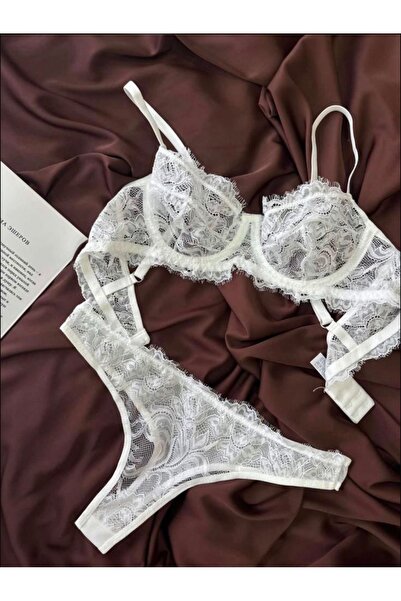ROZENİN LINGERIE Beyaz Soft Dantelli Bralet Takım