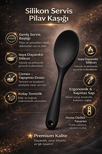 Single ( 1 Adet ) Ultra Sert Uçlu Silikon Servis Pilav Kaşığı Yüksek Isıya Da...