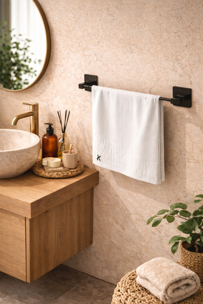 KARTEYA Yapışkanlı Siyah Uzun Havluluk Pratik Ve Şık Banyo Mutfak Havluluk