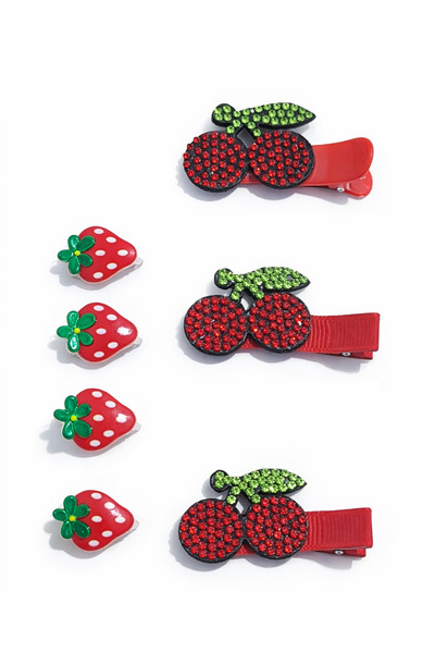 mixify مجموعة مشابك شعر للأطفال بتصميم الفراولة والكرز - 7 قطع من إكسسوارات ا...