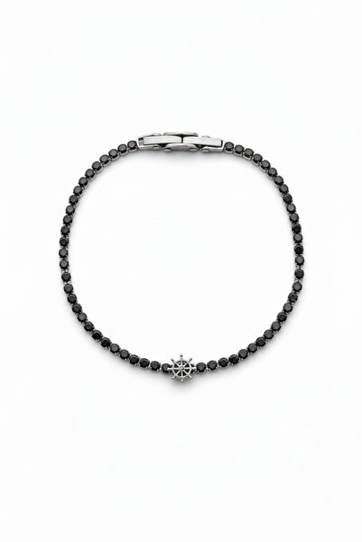 HERİF Aksesuar سوار رجالي من الفولاذ بتصميم ديرم موتيف مرصع بحجر الزركون الأس...