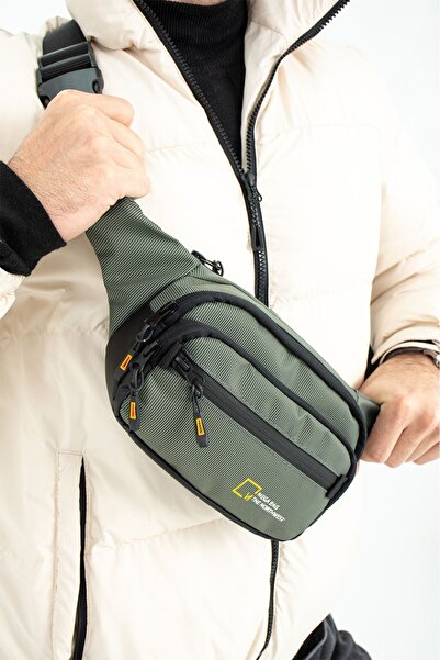 KASVA DERİ حقيبة الخصر والكتف من القماش الرمادي المقاوم للماء