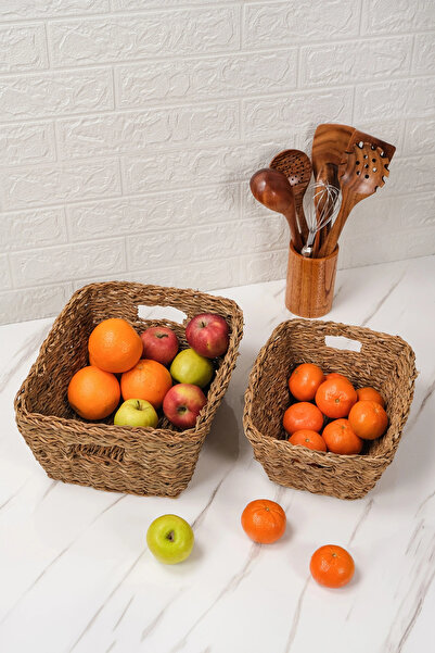 AVANTAGE HOME Alessia - 2 li Naturel Dekoratif Kulplu Hasır Çok Amaçlı Sepet ...