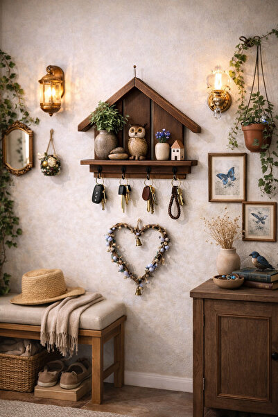 Holly Touch Masif Ahşap Anahtarlık Rafı – Duvar Tipi Askılı Anahtar Düzenleyi...