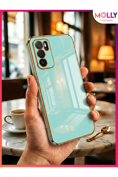 Molly Technology Oppo A16 Için Su Yeşili Kenarları Gold Detaylı Lüks Silikon ...