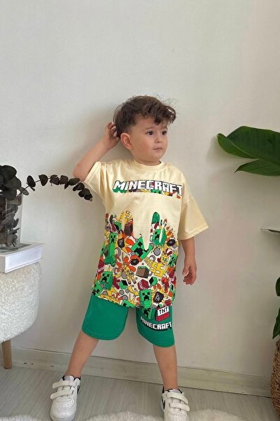 Morbellabutikaksesuar Boy's Printed 2-Piece Summer Set – Yellow T-Shirt Green...