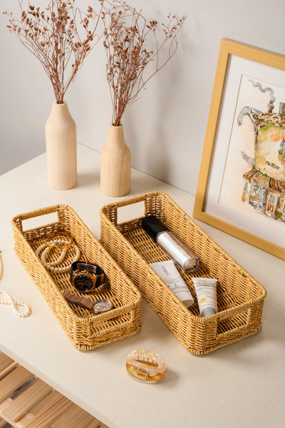 AVANTAGE HOME Gigi- 2-Piece Rattan Storage Box, Organizer, Jewelry Box Set