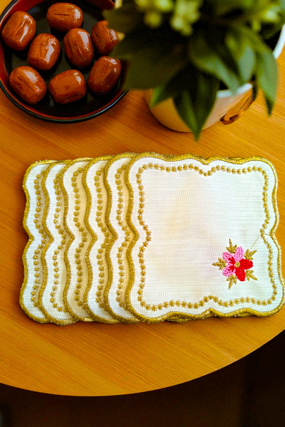 NAKIŞHAN Menekşe 6'lı Özel Nakışlı Kahve Sunumluk Peçetesi,Kokteyl Peçetesi,P...