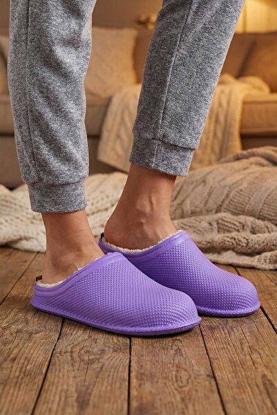 GEZER Kışlık Kauçuk Islak Zemine Uygun Ev Bahçe İçi Peluşlu Kadın Terlik