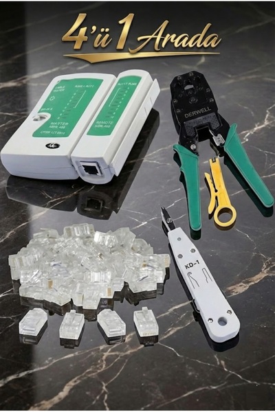 Derwell Network Seti RJ45 RJ11 Rj9 Sıkma Pensesi Cat5 Cat6 Çakma + Test Cihaz...