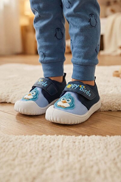 GEZER Yazlık Bebe Erkek Keten Happy Bird Cırt Cırtlı Ayarlanabilir Ayakkabı