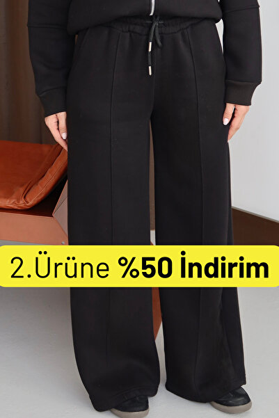 Balenbi بنطال رياضي نسائي حواف أسطوانية alazzo ذو خيوط داخلية من الصوف عالي ا...