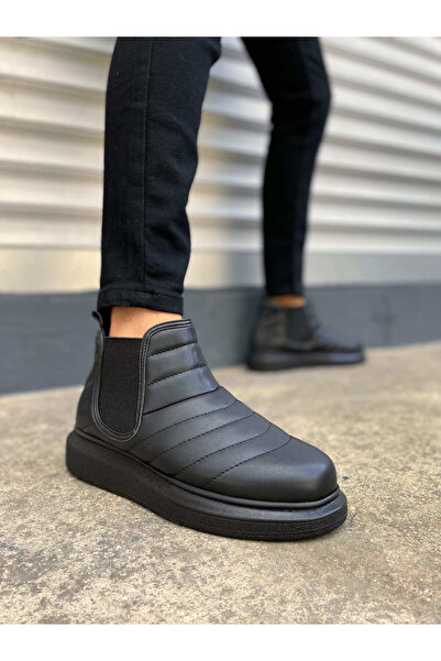 Run&Chic Jy205 Boston Laceless Orthopedic Sole Skin Men's Sports Boots Cst Black