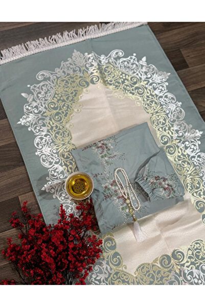 Gerenic A prayer set with a mihrab design and a grayish-green color, decorate...