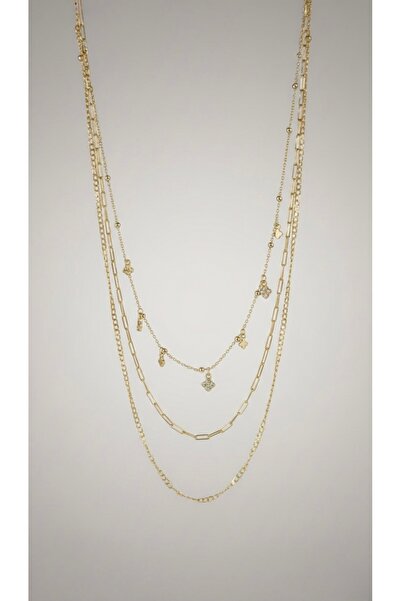 staınless steel Gold çoklu yonca zincir kolye