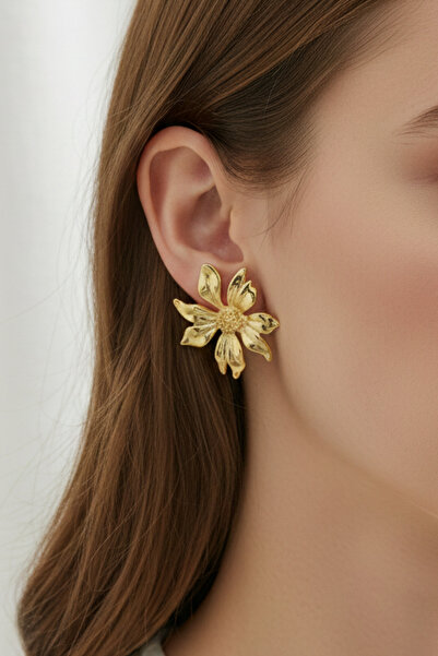 Volenta Shop Vip Gold Colorful Large Petal Flower Model Earrings