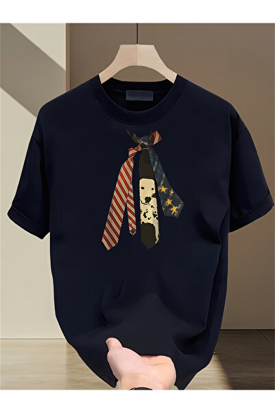 ibibik moda Μπλουζάκι με στάμπα KRAVAT, Βαμβακερό, Oversize, με λαιμόκοψη Crew