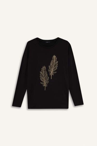 DeFacto Relax Fit Crew Neck Stone Printed Long Sleeve T-Shirt H1203Ax26Sp