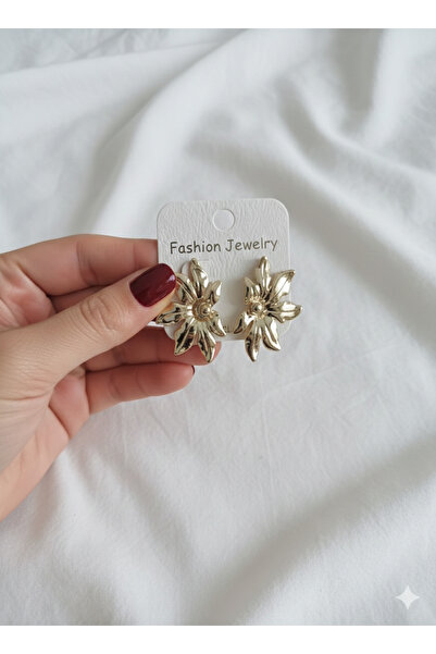 Volenta Shop Vip Gold Color Half Flower Detail Earrings