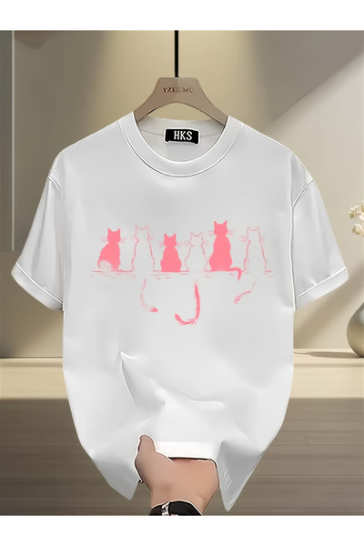 ibibik moda Μπλουζάκι KEDI με στάμπα, υπερμεγέθη, βαμβακερό, με λαιμόκοψη ποδ...