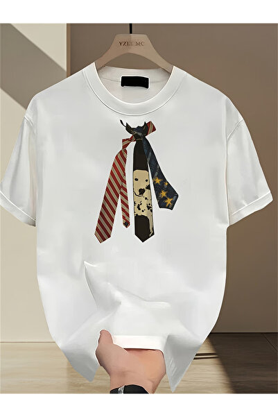 ibibik moda Μπλουζάκι με στάμπα KRAVAT, Βαμβακερό, Oversize, με λαιμόκοψη Crew