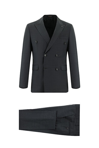 Abdullah Kiğılı 7 Drop Slim Fit Costum cu dungi în două rânduri, din lână, cu...