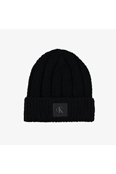 Calvin Klein Patch Boucle Erkek Siyah Yün Karışımlı Şapka