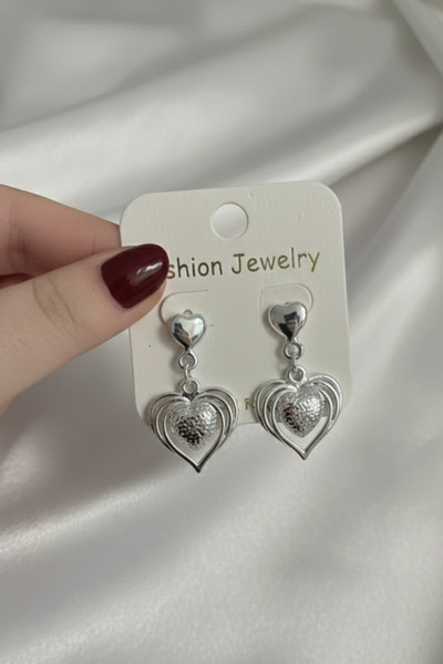 Volenta Shop Vip Silver Color Dangle Winged Heart Detail Earrings