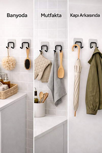 RİYA HOME EV & DEKORASYON Yapışkanlı 2 Adet Çift Kancalı Banyo Mutfak Askısı ...