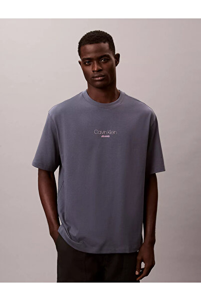 Calvin Klein Men's Crew Neck Short Sleeve Slim Fit Ck Summer Pattern Gray T-S...