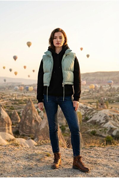 FEG STORE Women's Crop Puffer Vest with Stand Collar, Zipper Closure, and Adj...