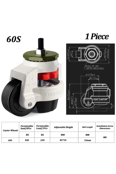 Choice 60S Adjustable Height Heavy Duty Leveling Machine Caster Universal Ant...