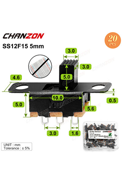 Choice 20pcs SS12F15 5mm Micro Slide Switch Spdt 3 Pin 5 Positions Mini ss12f...