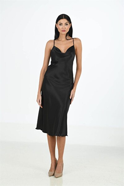 OBJE Women's Black Satin Dress