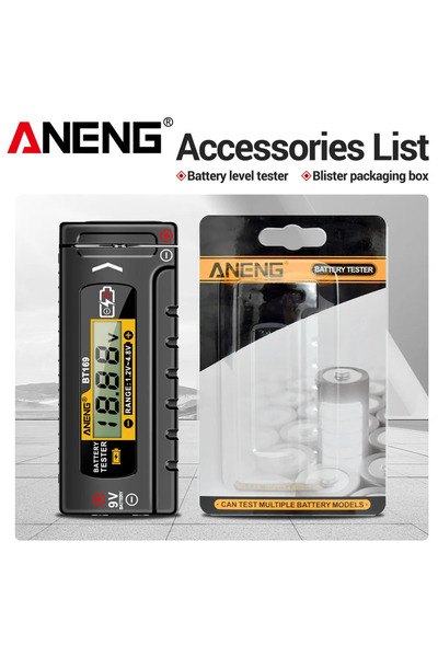 ANENG جهاز اختبار البطاريات الرقمي BT169 متعدد الوظائف لقياس سريع لبطاريات AA...