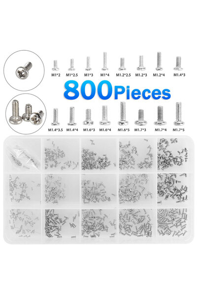 Choice مجموعة متنوعة من 800 قطعة من البراغي الصغيرة M1 M1.2 M1.4 M1.6 M1.7 بر...