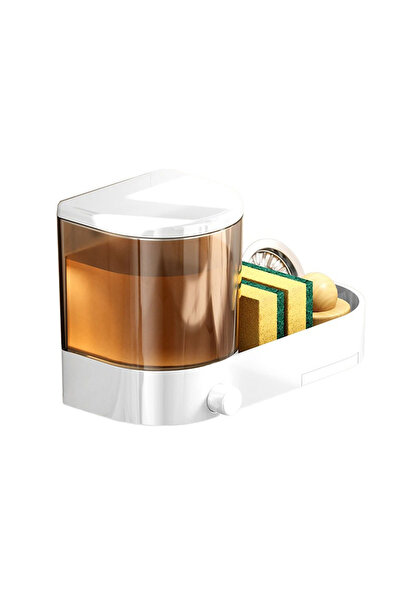 Choice موزع صابون أبيض مثبت على الحائط مع حامل إسفنجة وصينية تصريف وخزان سائل...