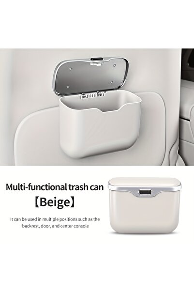 Choice سلة مهملات سيارة متعددة الوظائف بيج اللون مزودة بزر غطاء، صندوق تخزين ...