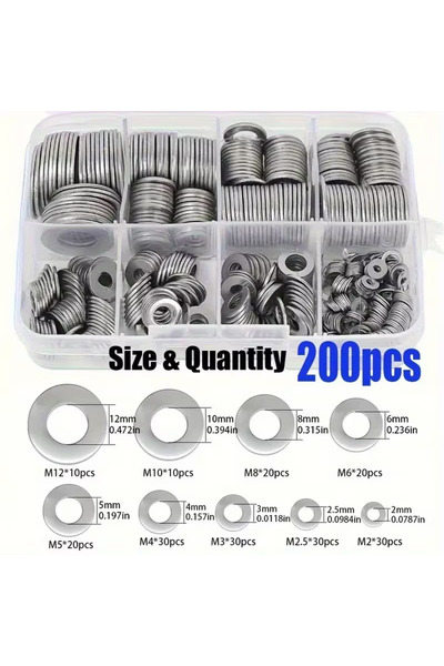 Choice1 200pcs 200/400pcs Stainless Steel Flat Washers Set (M2-M12) – Home DI...